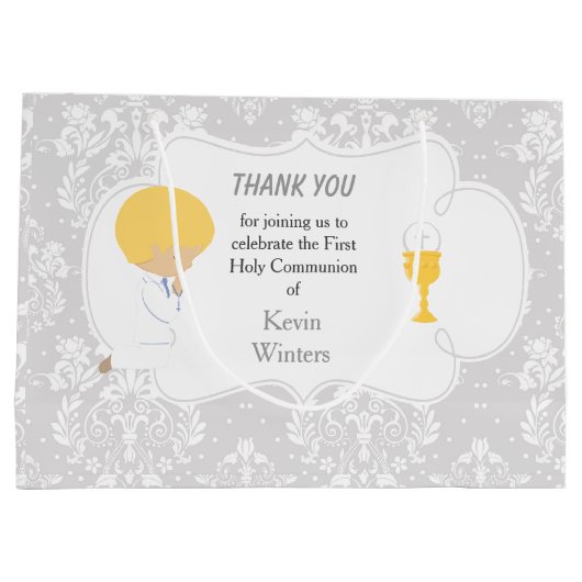 First Communde Boy Silver Damask Groot Cadeauzakje (Achterkant)