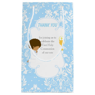 First Commune African American Boy Bedankt Klein Cadeauzakje