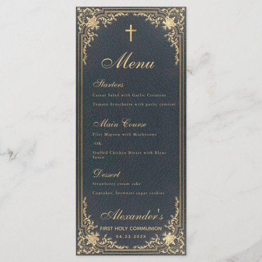 First Commune Blue Gold  Elegant Boy Menu (Voorkant)