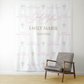 First Communion banner backdrop pink and gold Wandkleed (In situ)