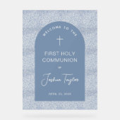 First Communion Blue Arch Floral Pattern Welcome (Recto)