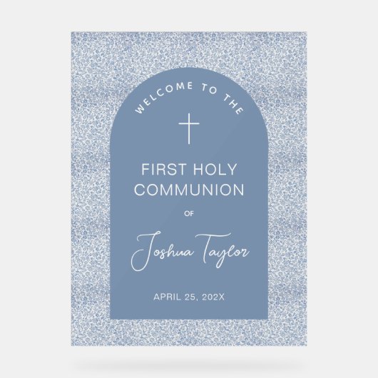 First Communion Blue Arch Floral Pattern Welcome (Recto)