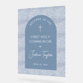 First Communion Blue Arch Floral Pattern Welcome (Angle)
