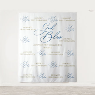 First Communion blue photobooth backdrop Wandkleed