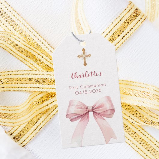 First Communion blush pink bow cross girl DIY Cadeaulabel