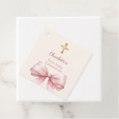 First Communion blush pink bow ivory cross DIY Bedankjes Labels (In situ)