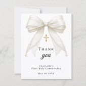 First Communion bow white ivory pearls Bedankkaart (Voorkant)
