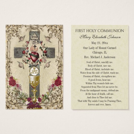 First Communion Catholic Remembrance Holy Card (Devant & derrière)