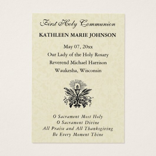 First Communion Catholic Remembrance Holy Card (Dos)
