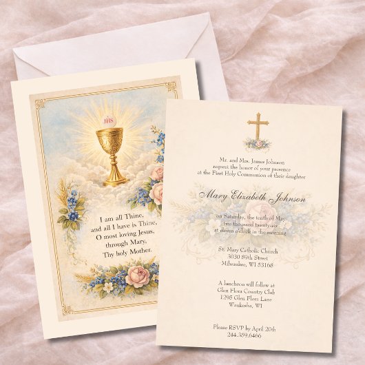 First Communion Chalice Host  Floral  Kaart
