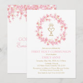 First Communion Cherry Blossom floral Invitation  (Devant / Derrière)