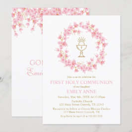 First Communion Cherry Blossom floral Invitation  Kaart