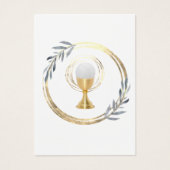 First Communion dusty blue leaves remembrance card (Devant)