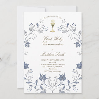 first communion elegant blue frame kaart