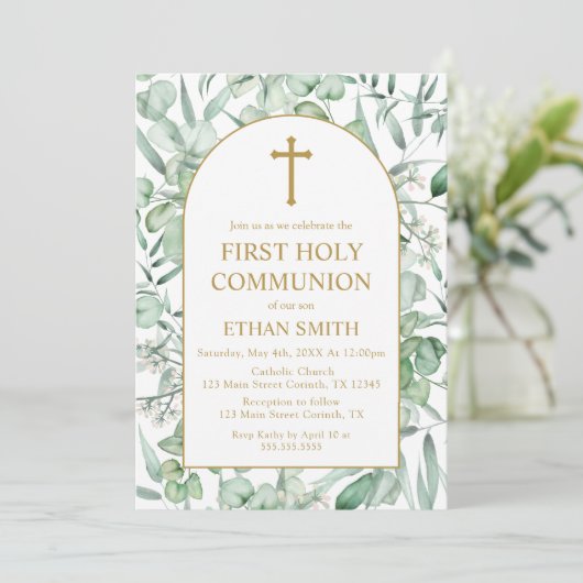 First Communion Eucalyptus leaves Invitation (Debout devant)