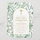 First Communion Eucalyptus leaves Invitation (Devant / Derrière)