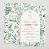 First Communion Eucalyptus leaves Invitation (Devant / Derrière)