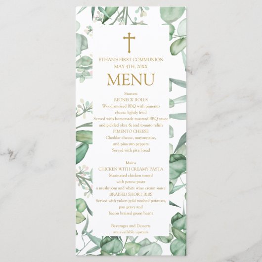 First Communion Eucalyptus leaves Menu  (Devant)