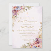 First Communion Floral Orchids Invitation (Devant)