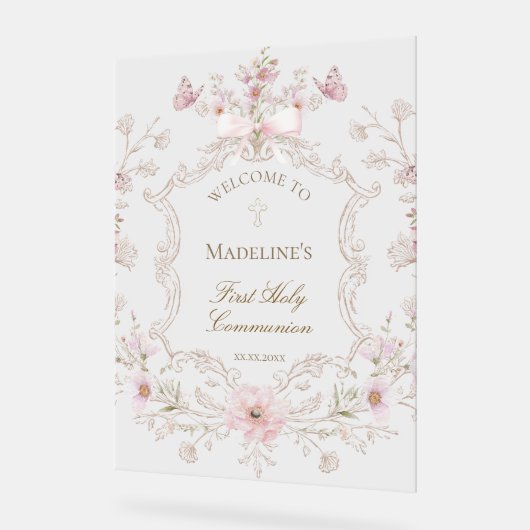 First Communion floral welcome Acryl Bord (Hoek)