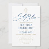 First Communion God Bless Blue Invitation (Devant)
