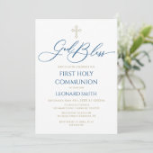 First Communion God Bless Blue Invitation (Debout devant)
