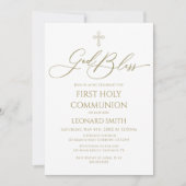 First Communion God Bless gold Invitation (Devant)
