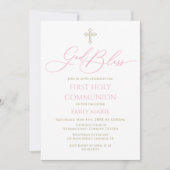 First Communion God Bless pink Invitation (Devant)