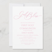 First Communion God Bless pink Invitation (Devant)