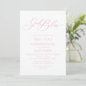 First Communion God Bless pink Invitation (Debout devant)