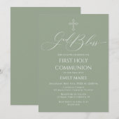 First Communion God Bless Sage Invitation (Devant / Derrière)