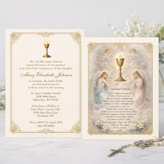 First Communion Invitation Anima Christi Kaart