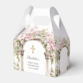 First Communion Pink Florals Arch Cross Bedankdoosjes (Voorkant Zijde)