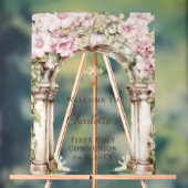First Communion Pink Florals Arch Cross Welcome (Neutre)