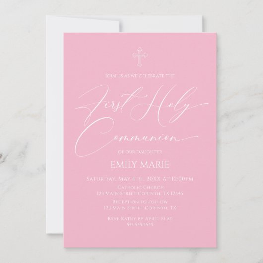 First Communion Pink Invitation (Devant)