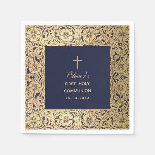 First Communy Boy Navy Blue  Gold Rozen Servet (Voorkant)