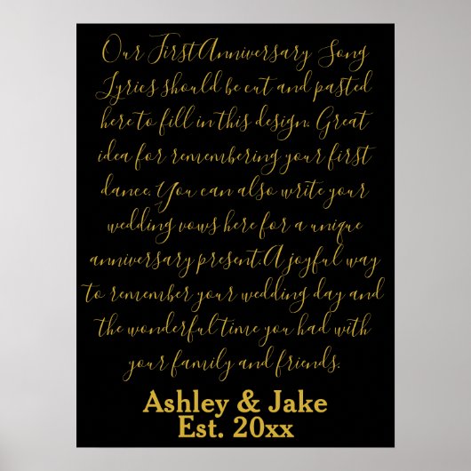 First Dance Song Lyrics Jubileum Gift Pas getrouwd Poster (Voorkant)