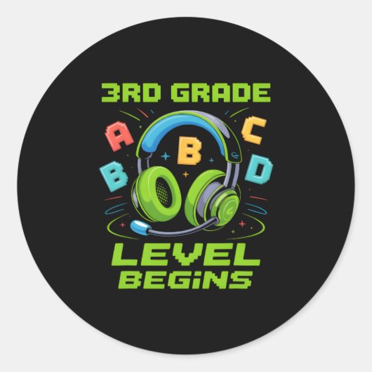 First Day Of 3rd Grade Level Begins Shirt Gamer Bo Ronde Sticker (Voorkant)