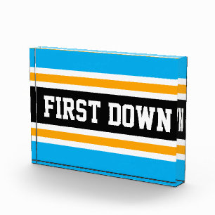 FIRST DOWN Fun Azure Zwart Geel Football Strepen Fotoblokken