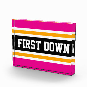 FIRST DOWN Fun Roze Zwart Geel Football Strepen Fotoblokken
