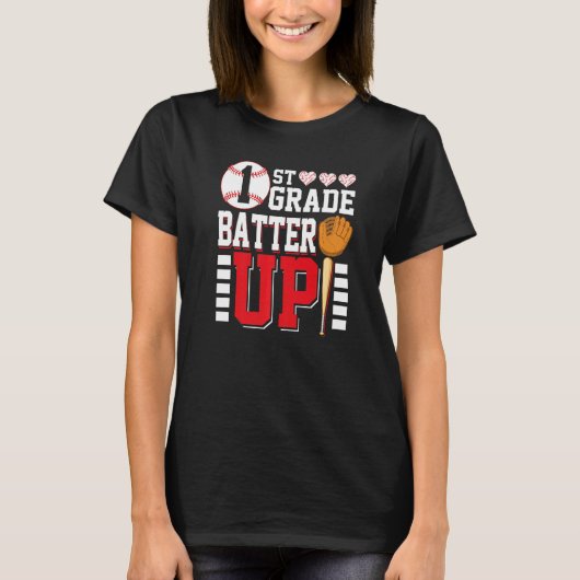 First Grade Back To School 1st Grade Batter Up Bas T-shirt (Voorkant)