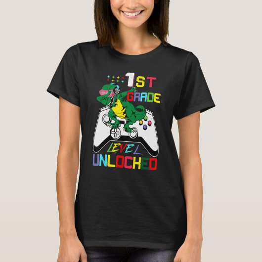 First Grade Dinosaur Dabbing Video Game Back To Sc T-shirt (Voorkant)