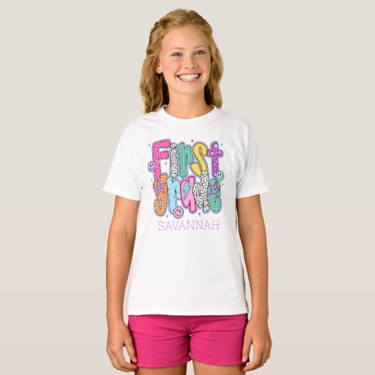First Grade First Day of School Coquette Custom T-shirt (Voorkant volledig)