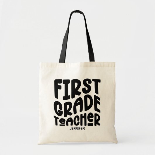 First Grade Teacher Black Typography Design Tote Bag (Voorkant)