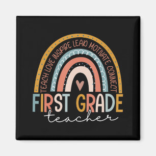 First Grade Teacher Teach Love Inspire Boho Rainbo Magneet