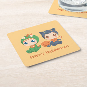 First Halloween Babies Black Cat Dragon Costuum Vierkante Kartonnen Onderzetter