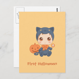 First Halloween Cute Baby Black Cat Costuum Briefkaart