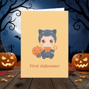 First Halloween Cute Baby Black Cat Costuum Kaart