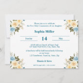 First Heilige Communion Blue Ivory Flowers Greener Kaart (Achterkant)