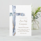 First Holy Communion blue agate Holy Cross Kaart (Staand voorkant)